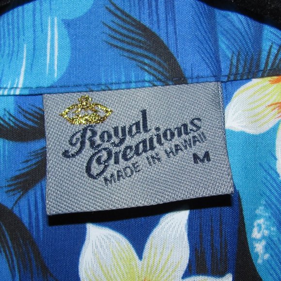 Mens' Royal Creations Blue Floral Palm Trees Hawaiian Shirt Made in Hawaii - Picture 4 of 4